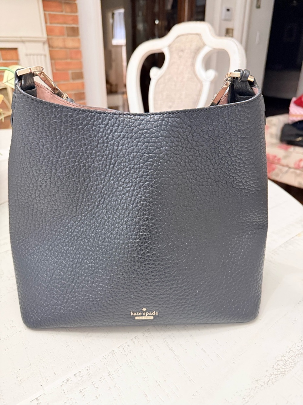 kate spade Black Pebbled Leather Hobo Shoulder Bag with Gold Hardware